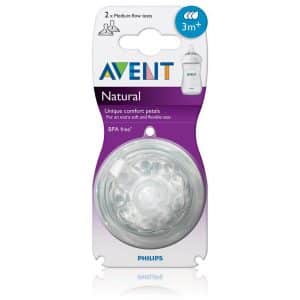 AVENT TETINES NATURAL 3M+ DEBIT MOYEN LOT DE 2